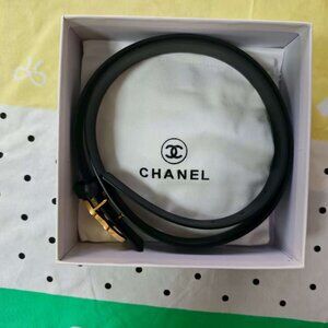 Chanel Black Belt with Gold Double CC Buckle